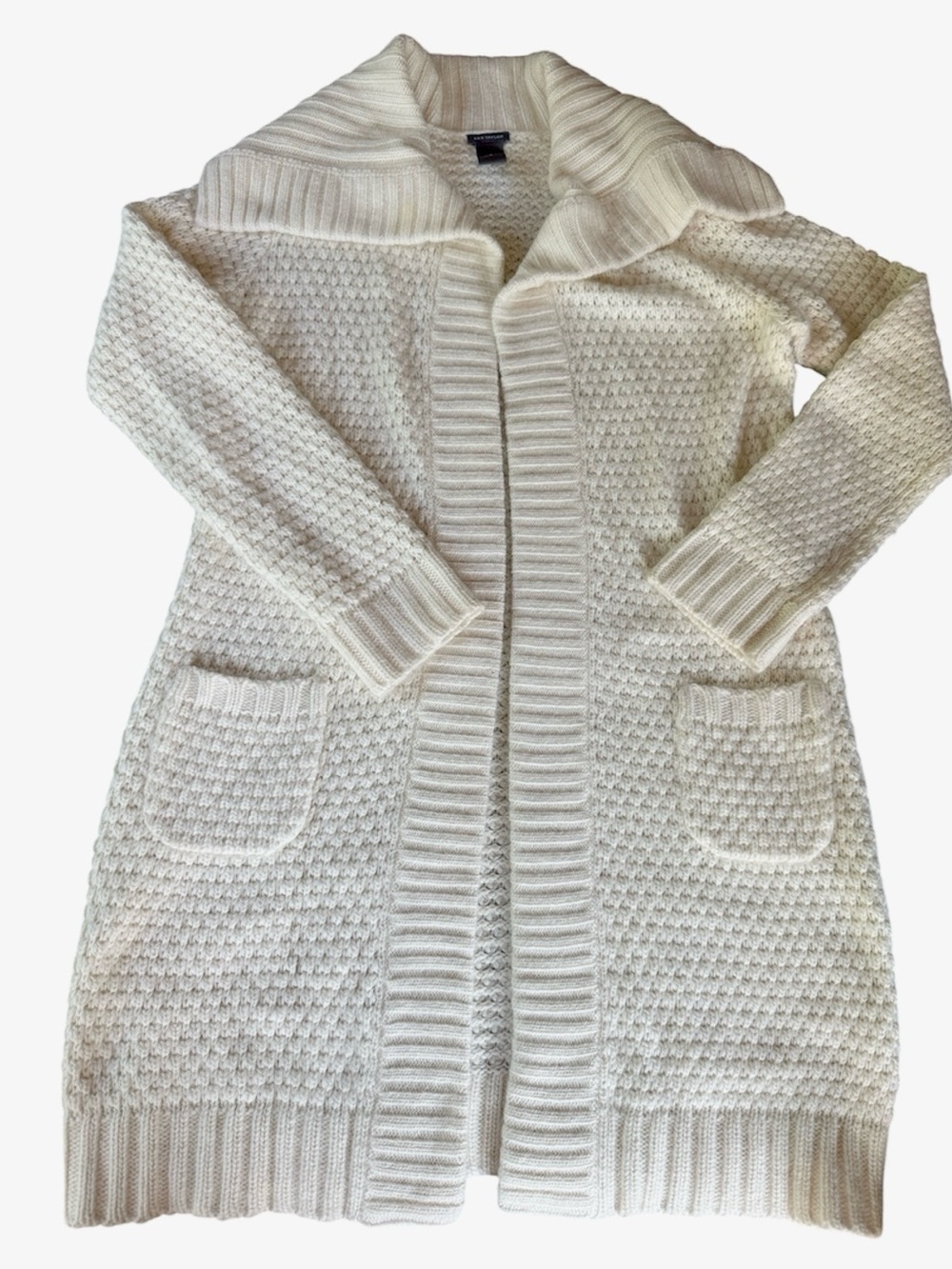 Ann Taylor ivory cashmere angora blend long line sweater cardigan Medium